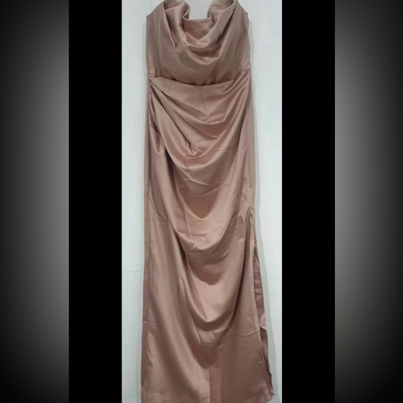 House of CB Adrienne Blush Satin Strapless Gown - Picture 13 of 14